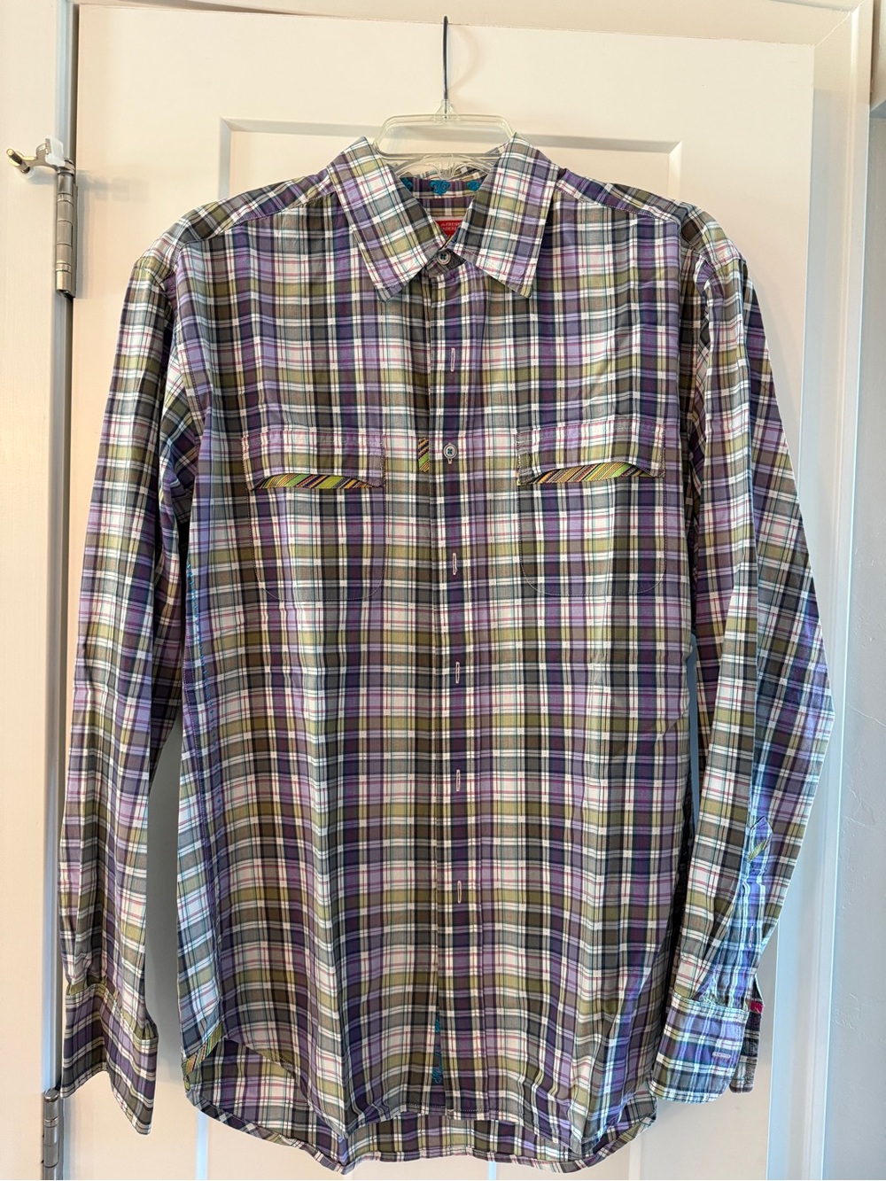 Robert Graham Olive, Purple & White Plaid Button-Down Shirt